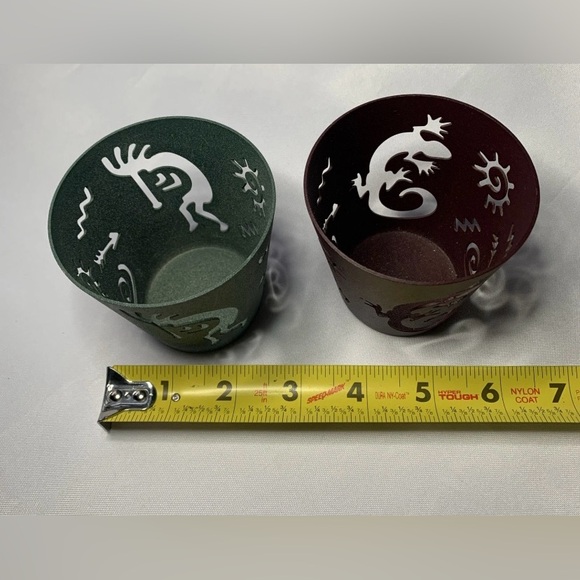 PartyLite Decorative Metal Candle Holders Green and Maroon (2) Kokopelli Gecko - Picture 2 of 7